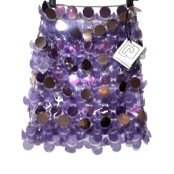 PACO RABANNE Sequin Mini Skirt in Lila 36 3 4 New Rero Disco Beaded - Picture 7 of 16
